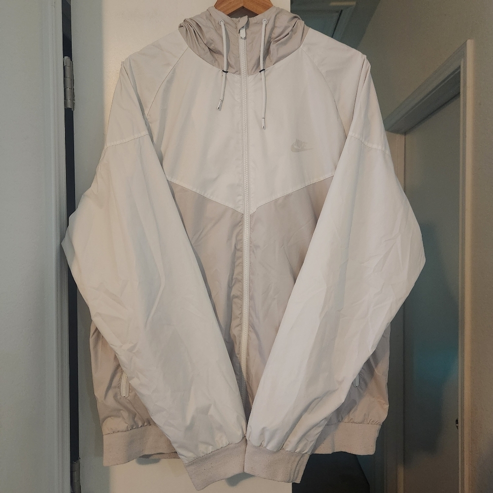 VINTAGE Nike Windrunner 727324-073 Beige White Full Zip Hooded Jacket Men's 2XL